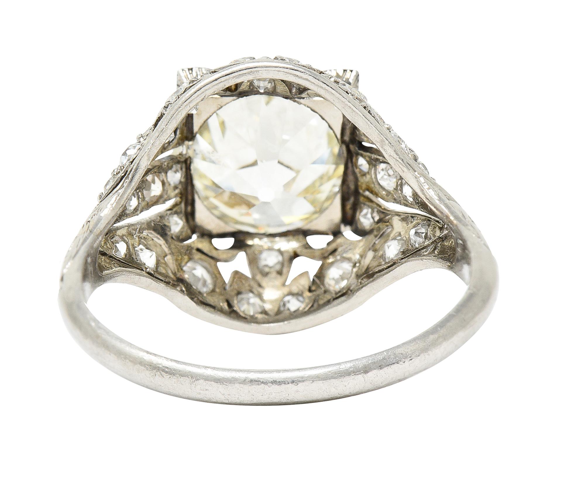 Old European Cut Bellé Epoqué 3.24 Carats European Diamond Platinum Ivy Antique Engagement Ring