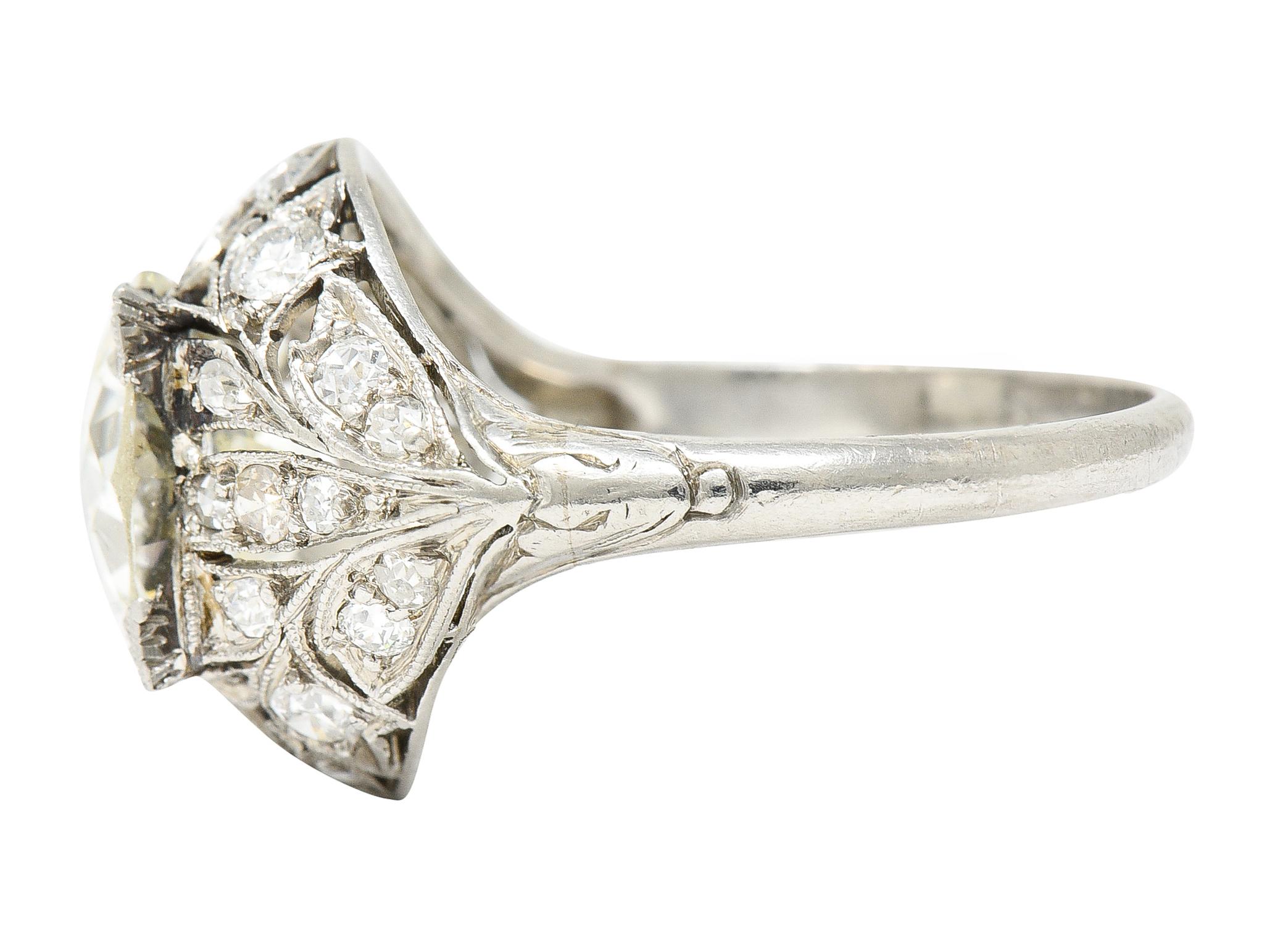 Bellé Epoqué 3.24 Carats European Diamond Platinum Ivy Antique Engagement Ring In Excellent Condition In Philadelphia, PA