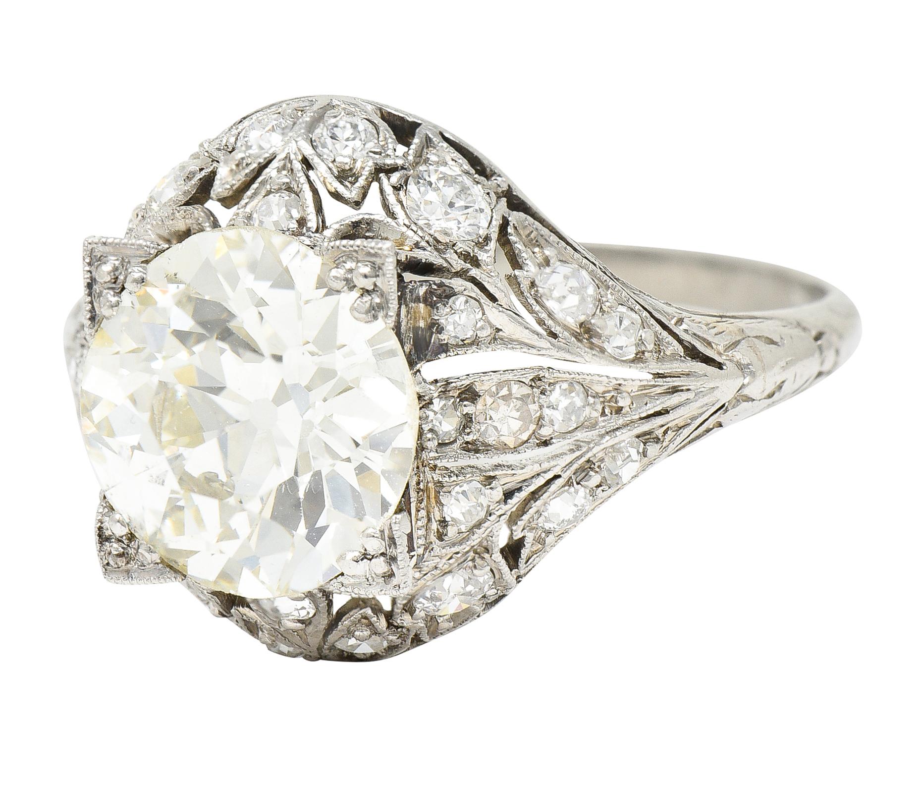Women's or Men's Bellé Epoqué 3.24 Carats European Diamond Platinum Ivy Antique Engagement Ring