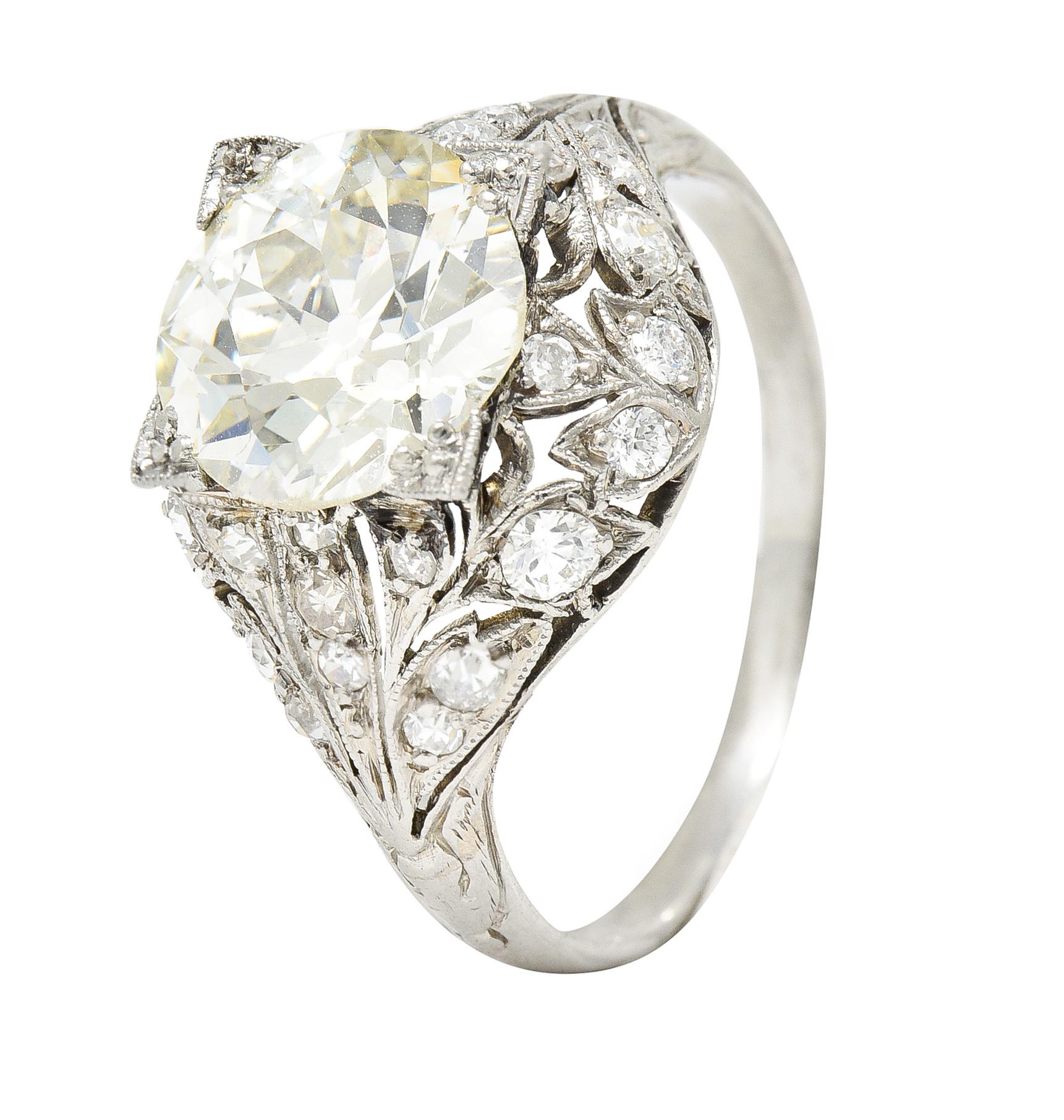 Bellé Epoqué 3.24 Carats European Diamond Platinum Ivy Antique Engagement Ring 1