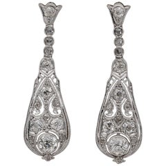 Belle Epoque 3.60 Carat Old Cut Diamond Platinum Drop Earrings