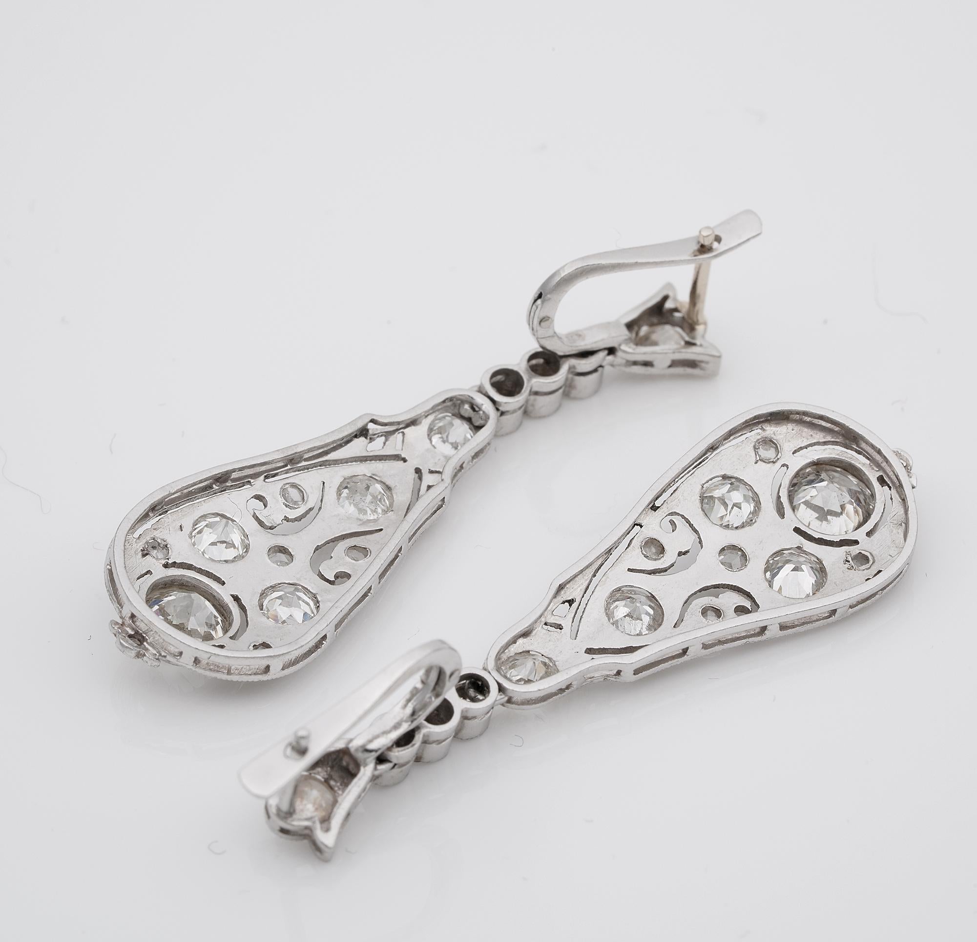 Belle Epoque 3.60 Ct Old Cut Diamond Platinum Drop earrings In Good Condition For Sale In Napoli, IT