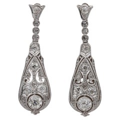Antique Belle Epoque 3.60 Ct Old Cut Diamond Platinum Drop earrings