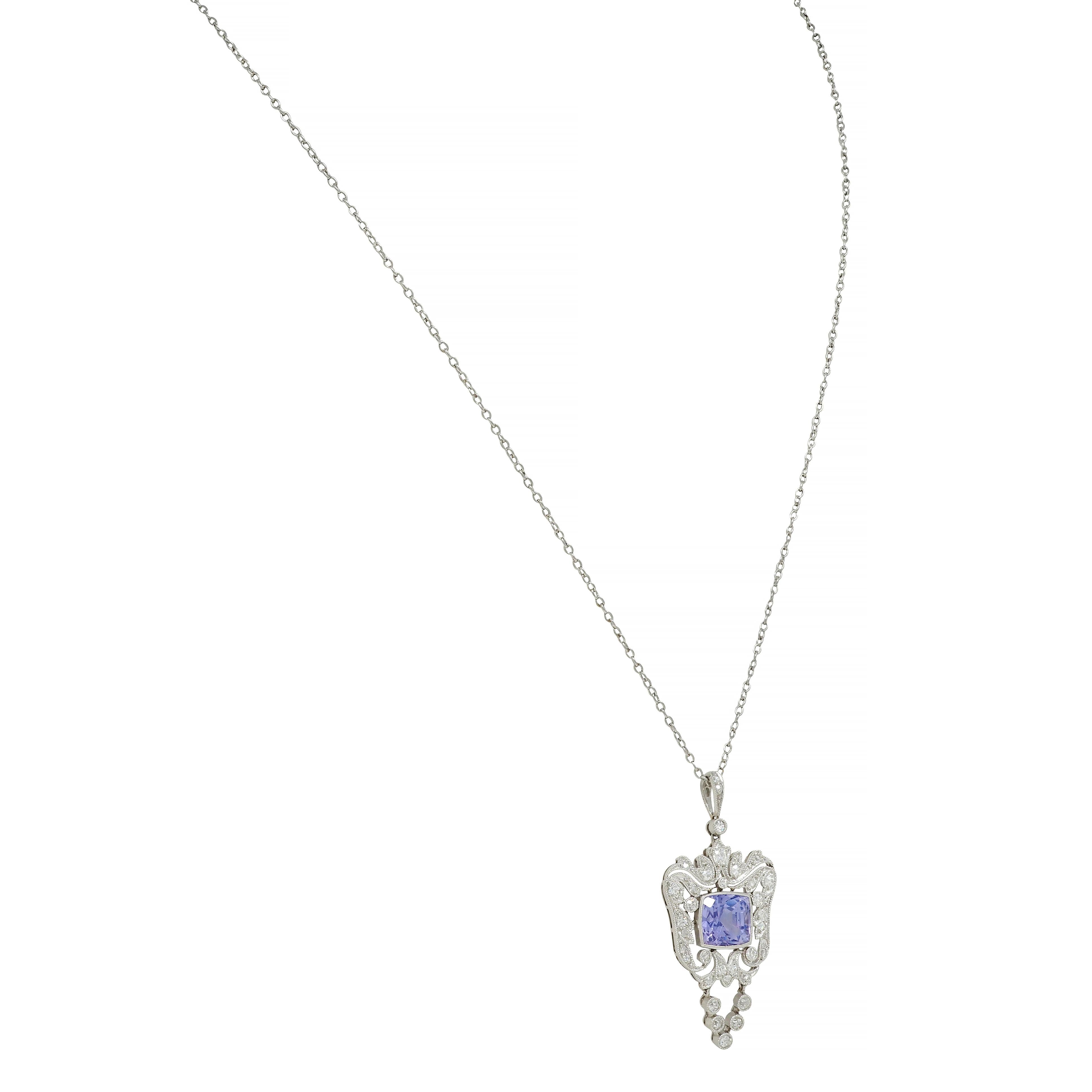 Belle Époque 4.04 CTW No Heat Ceylon Sapphire Diamond Platinum Drop Necklace GIA For Sale 1