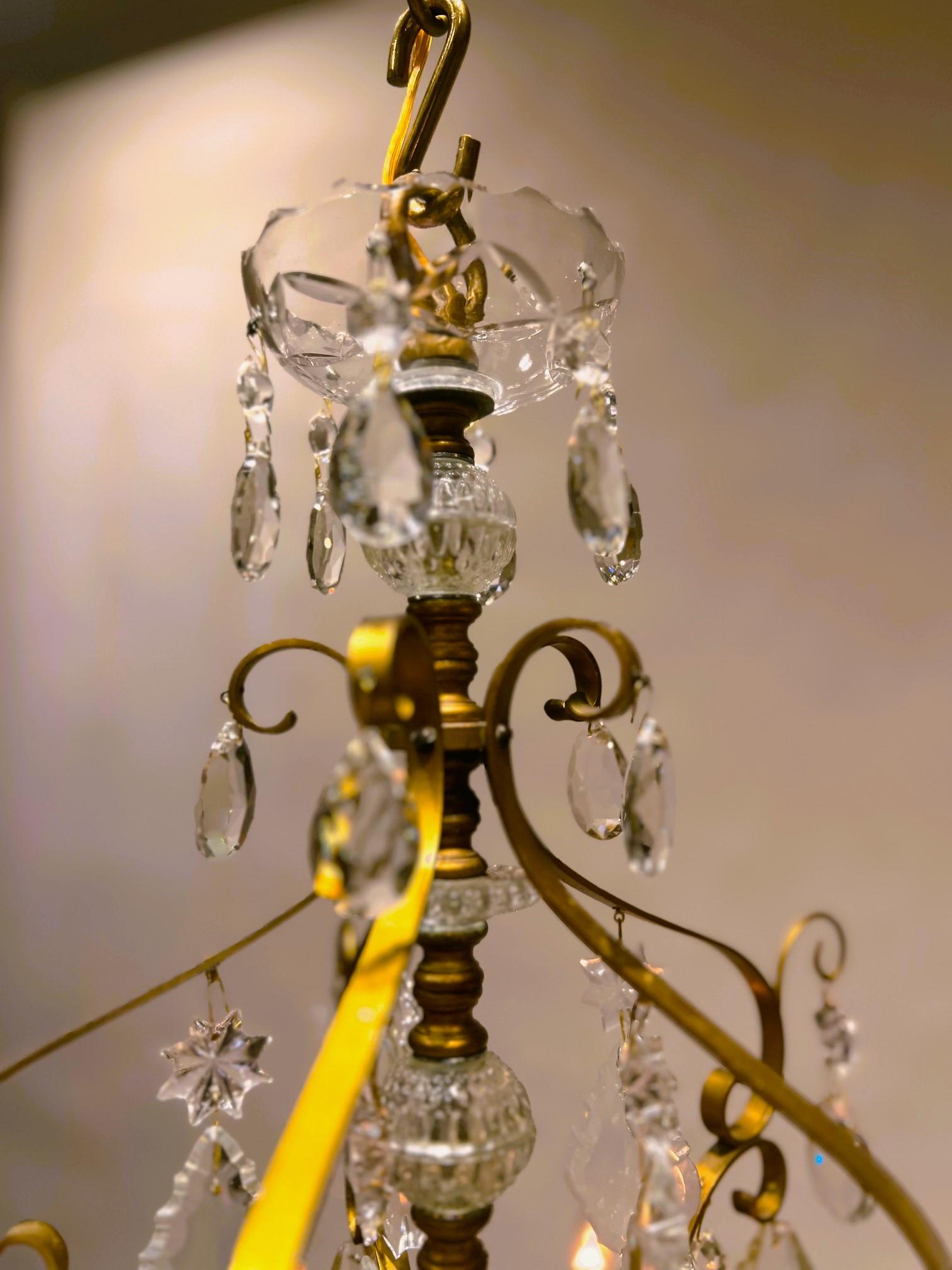 French Belle Epoque 5-Light Brass & Crystal Chandelier, France, Circa:1910 For Sale