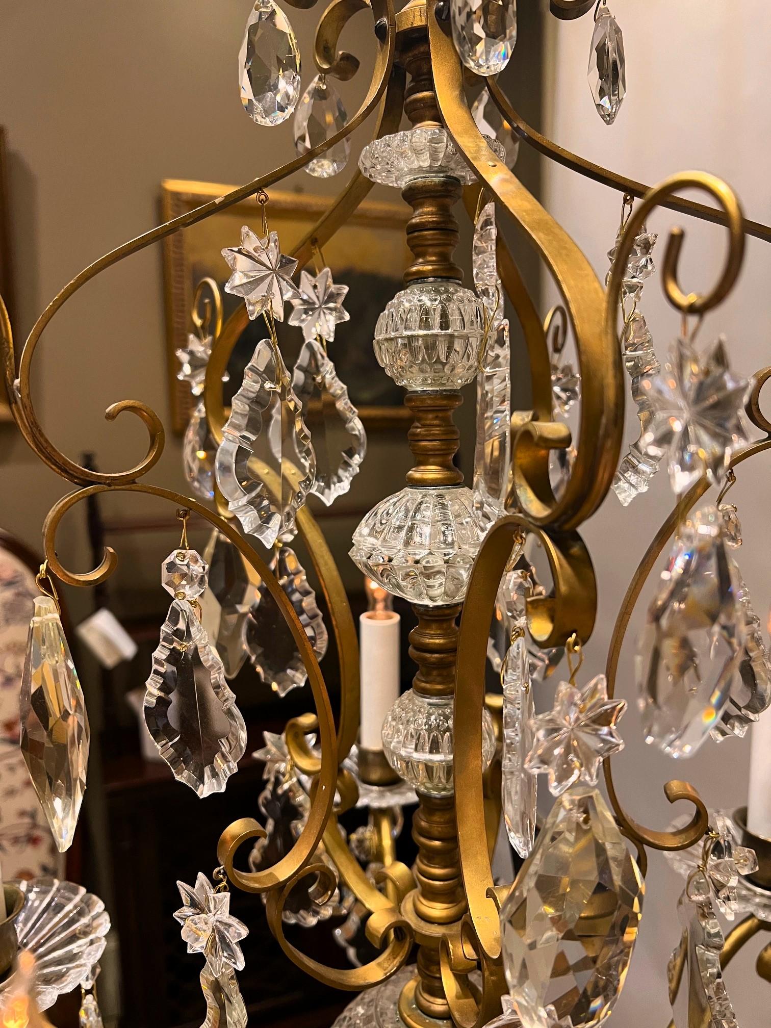 Belle Epoque 5-Light Brass & Crystal Chandelier, France, Circa:1910 In Good Condition For Sale In Alexandria, VA