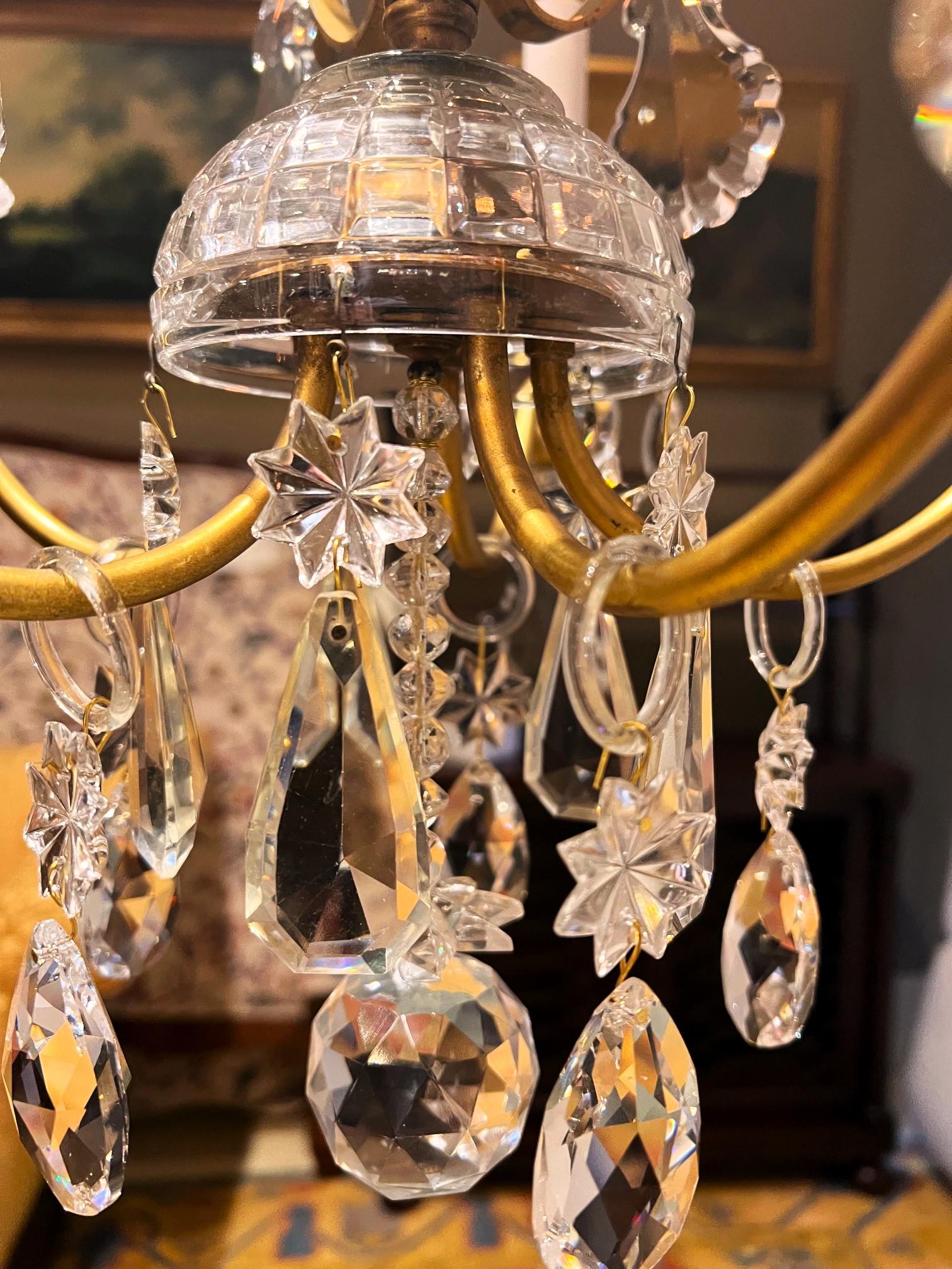 Belle Epoque 5-Light Brass & Crystal Chandelier, France, Circa:1910 For Sale 2