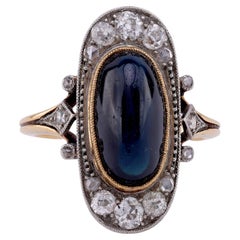 Belle Époque 5,3 Karat Cabochon Saphir Diamant 18K Gelbgold Navette Ring