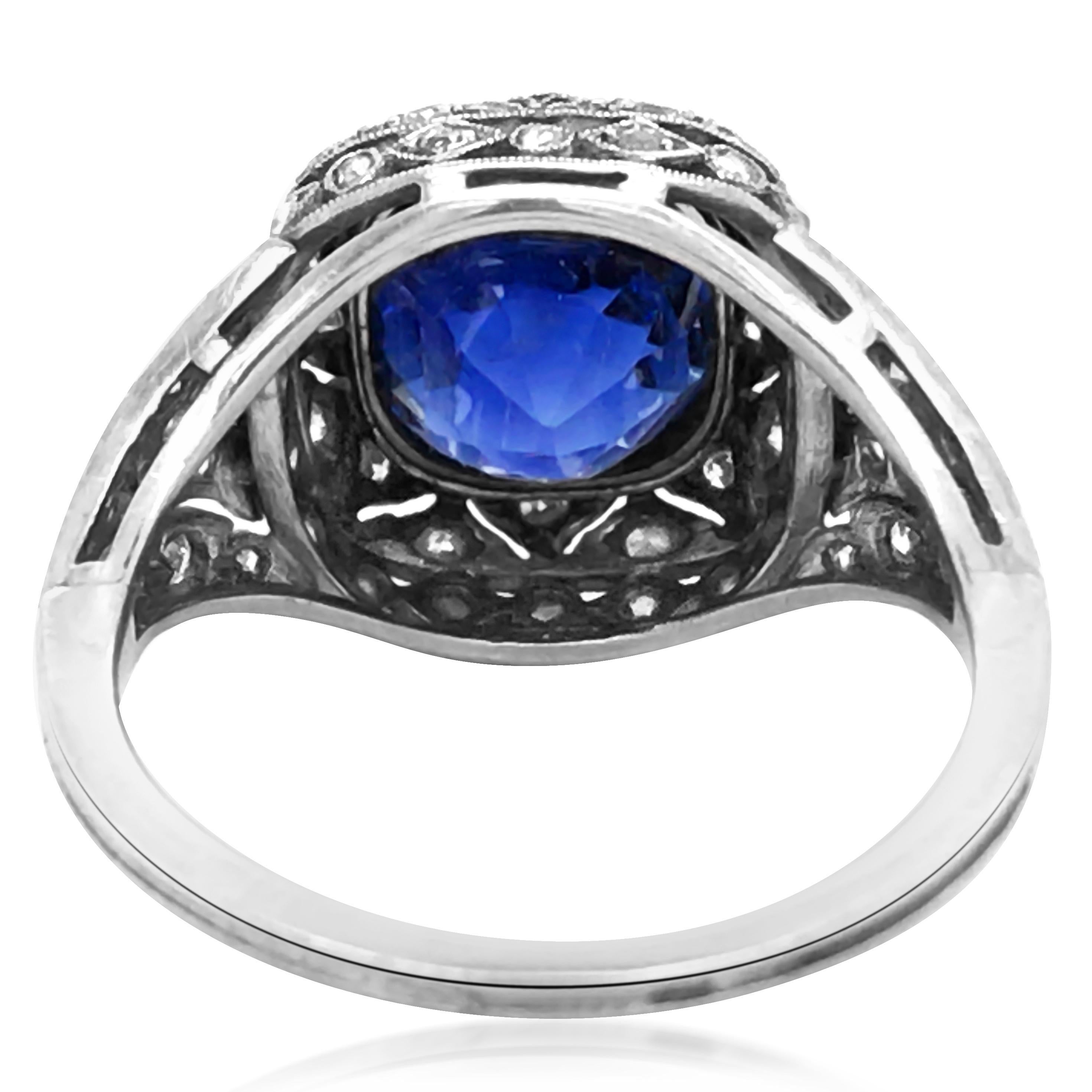 Belle Epoque 5.61ct Burma No-Heat Sapphire Diamond Ring, GIA In Good Condition For Sale In New York, NY