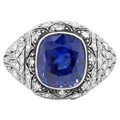 Belle Epoque 5.61ct Burma No-Heat Sapphire Diamond Ring, GIA