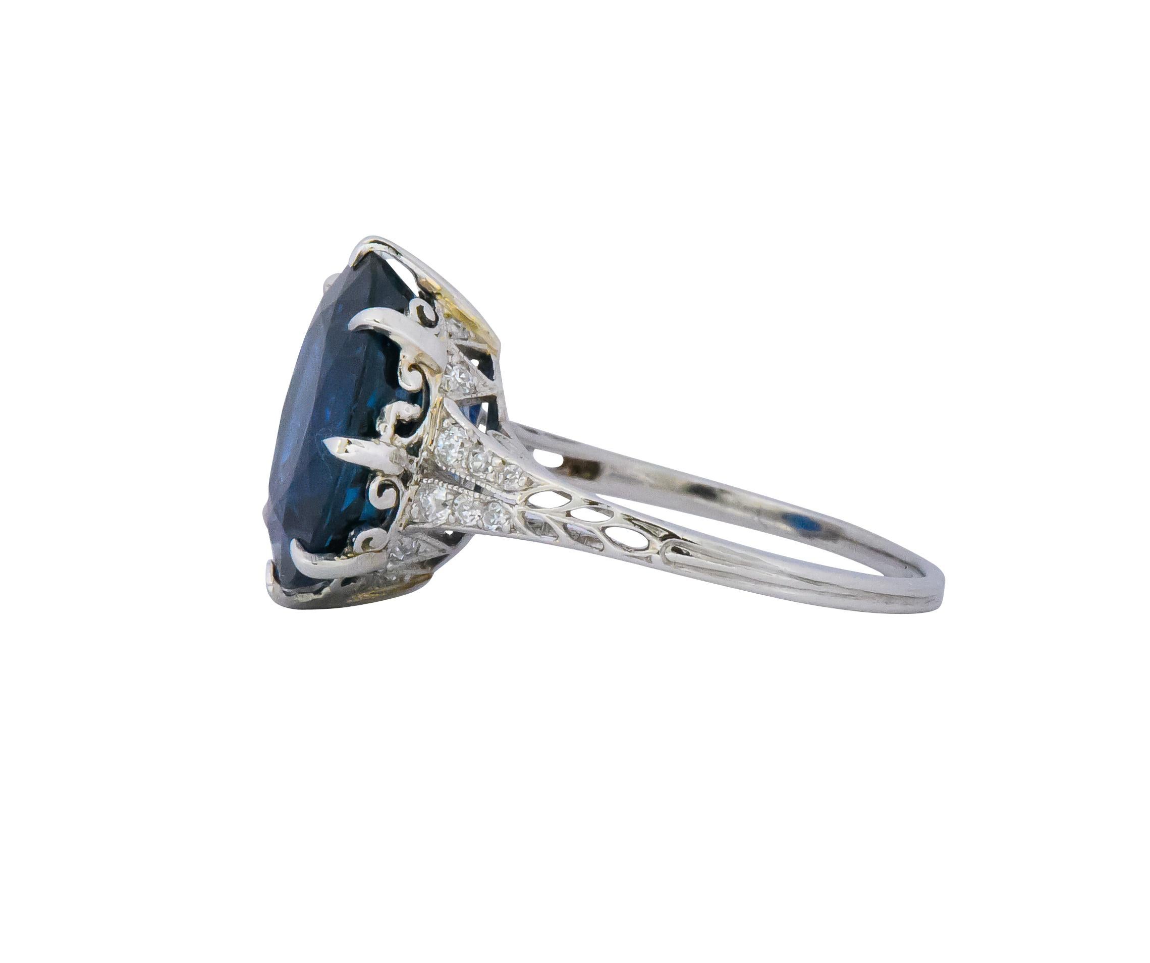 Belle Époque 6.78 Carat Sapphire Diamond Platinum Ring AGL Certified In Excellent Condition In Philadelphia, PA