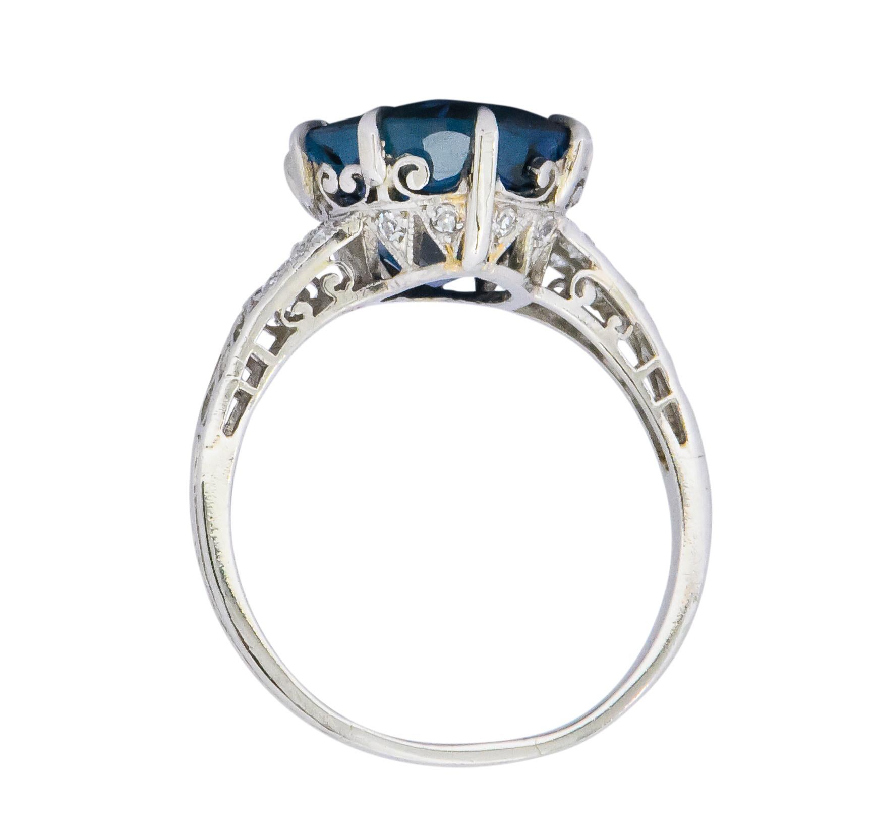 Women's or Men's Belle Époque 6.78 Carat Sapphire Diamond Platinum Ring AGL Certified