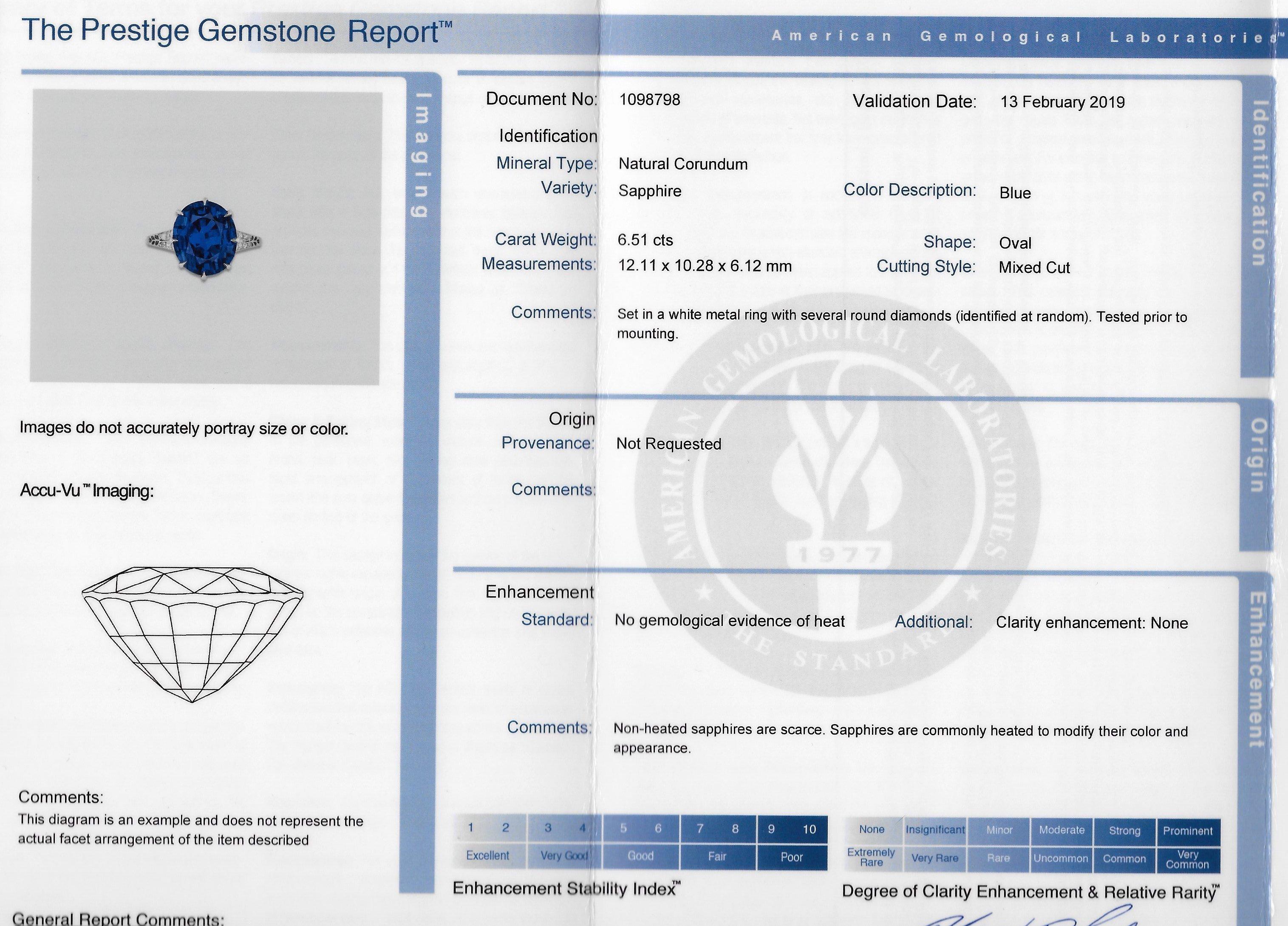 Belle Époque 6.78 Carat Sapphire Diamond Platinum Ring AGL Certified 1