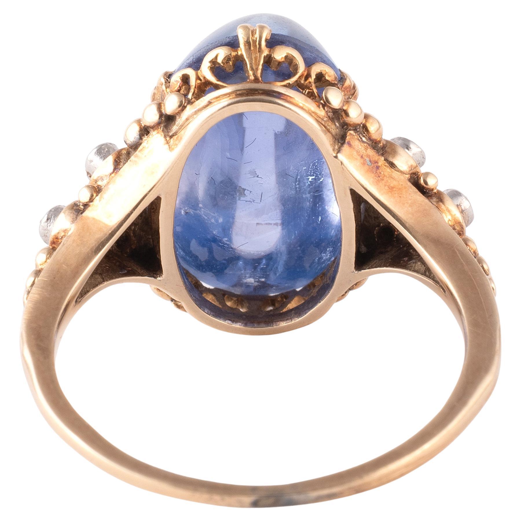 Belle Époque 9ct Cabochon Sapphire und Diamant Ring CIRCA 1910 im Angebot 1