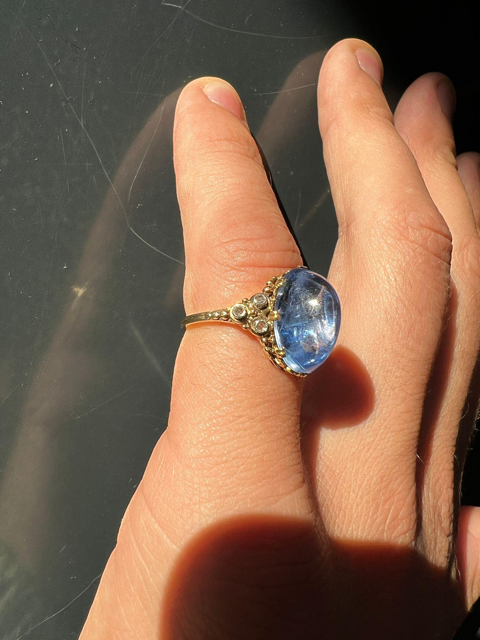 Belle Époque 9ct Cabochon Sapphire und Diamant Ring CIRCA 1910 im Angebot 3