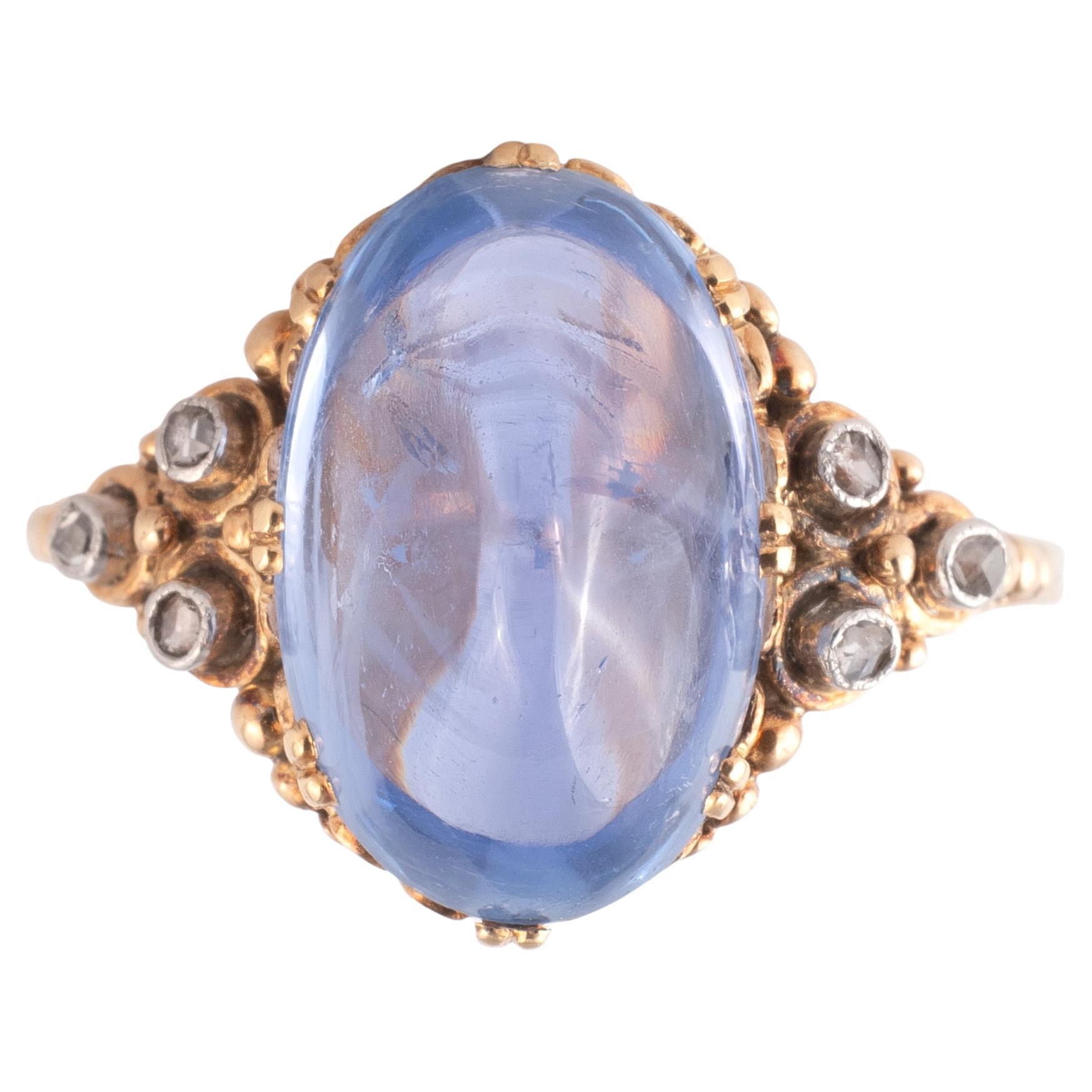 Belle Époque 9ct Cabochon Sapphire und Diamant Ring CIRCA 1910 im Angebot
