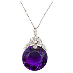 Belle Époque Amethyst, Diamond, Pearl and Platinum Pendant Necklace, Circa 1910