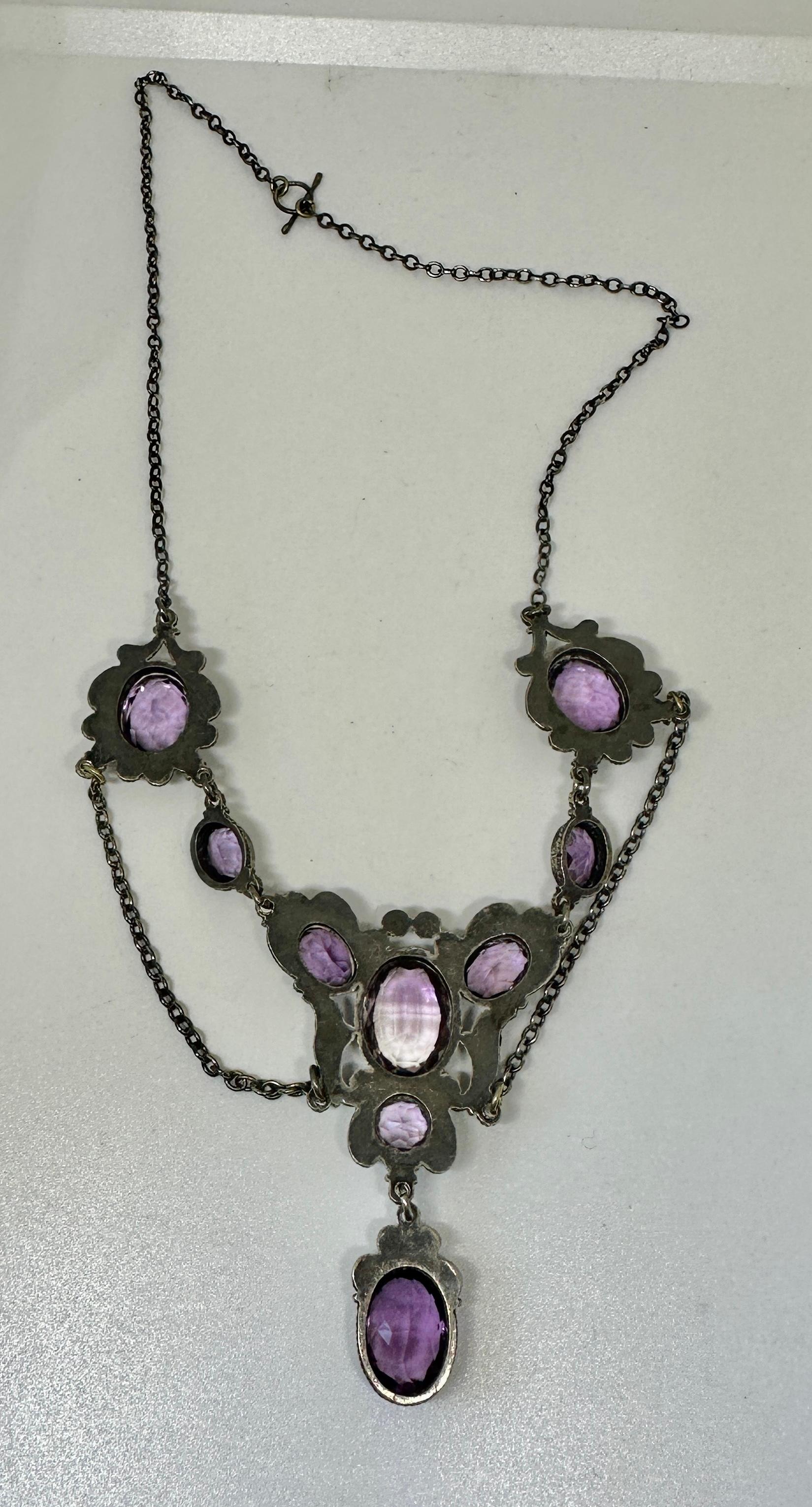 Belle Epoque Amethyst Festoon Necklace Sterling Silver Antique Art Nouveau For Sale 4