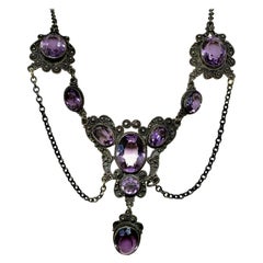 Belle Epoque Ametista Collana a festone in argento Sterling Antiquariato Art Nouveau