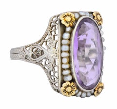 Belle Époque Amethyst Pearl 14 Karat Two-Tone Gold Cocktail Ring