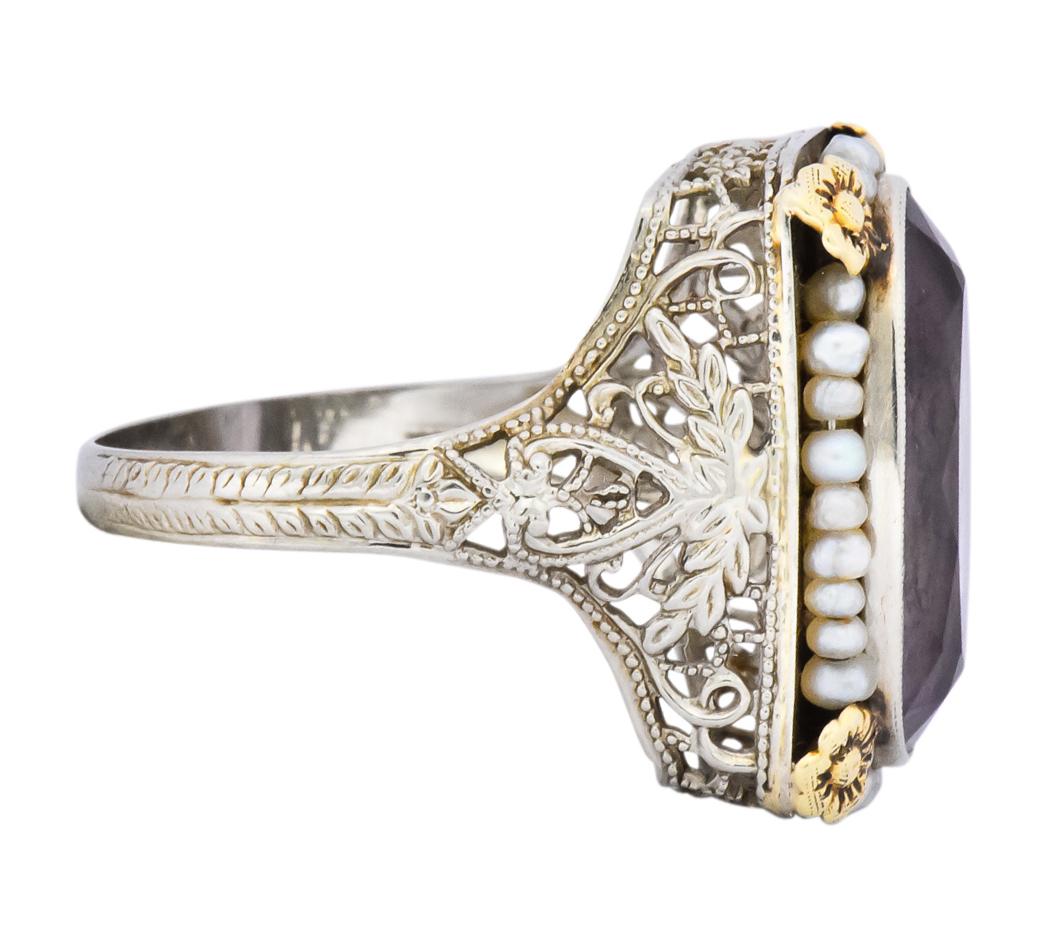Oval Cut Belle Époque Amethyst Pearl 14 Karat Two-Tone Gold Cocktail Ring