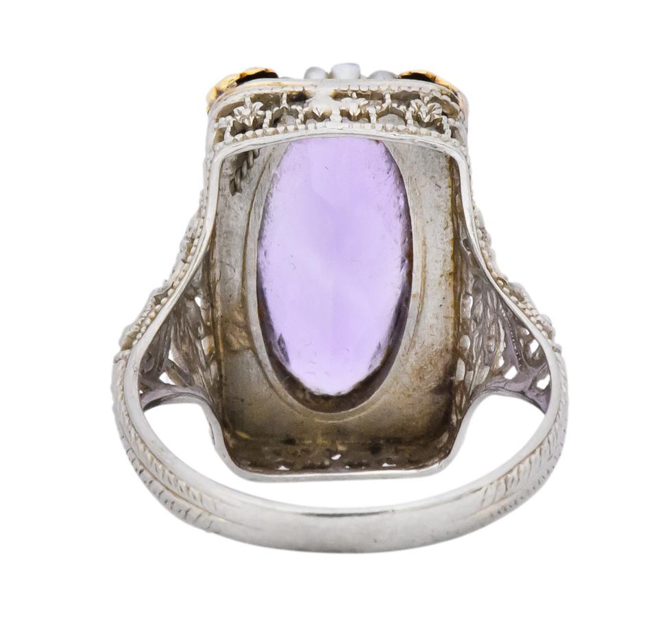 Belle Époque Amethyst Pearl 14 Karat Two-Tone Gold Cocktail Ring In Excellent Condition In Philadelphia, PA