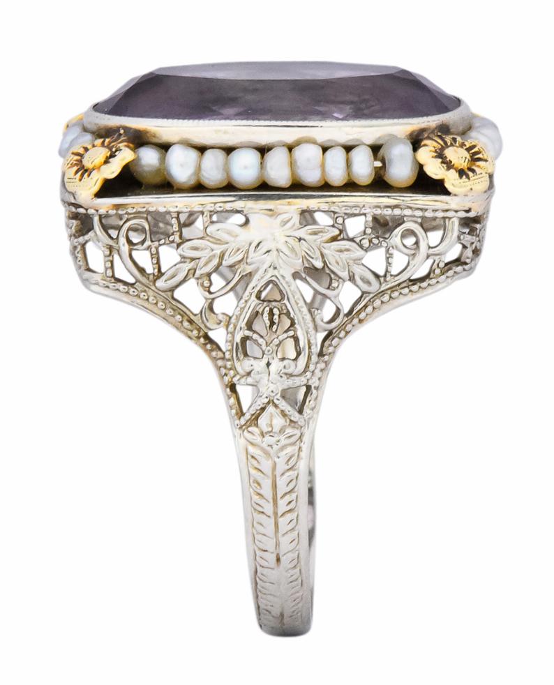 Belle Époque Amethyst Pearl 14 Karat Two-Tone Gold Cocktail Ring 2