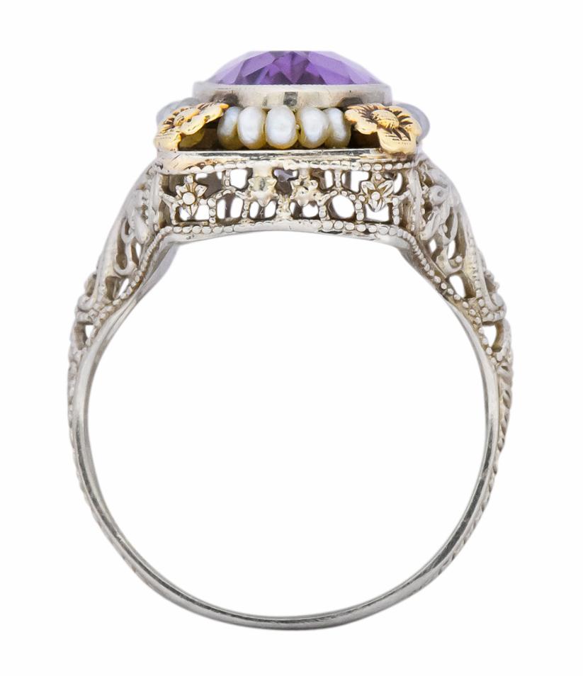 Belle Époque Amethyst Pearl 14 Karat Two-Tone Gold Cocktail Ring 3