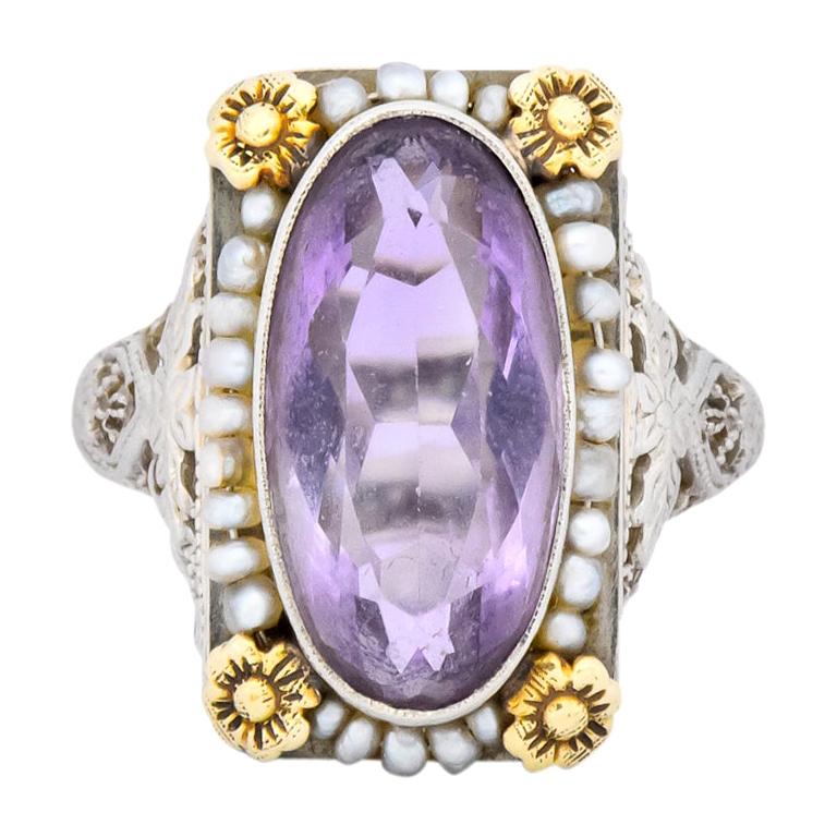 Belle Époque Amethyst Pearl 14 Karat Two-Tone Gold Cocktail Ring