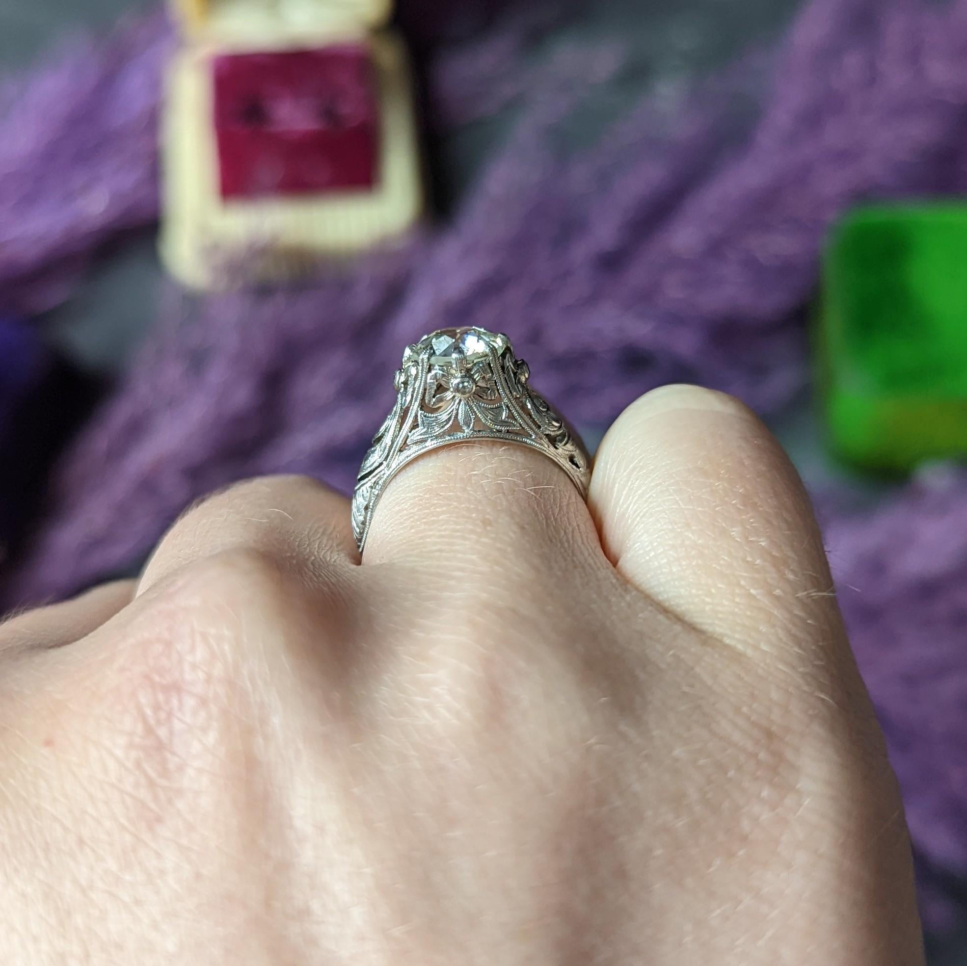 Belle Époque Antique 1.88 Carats Diamond Platinum Bow Engagement Ring GIA en vente 10