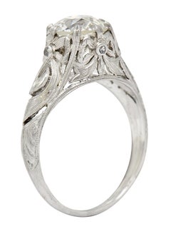 Belle Époque Antique 1.88 Carats Diamond Platinum Bow Engagement Ring GIA