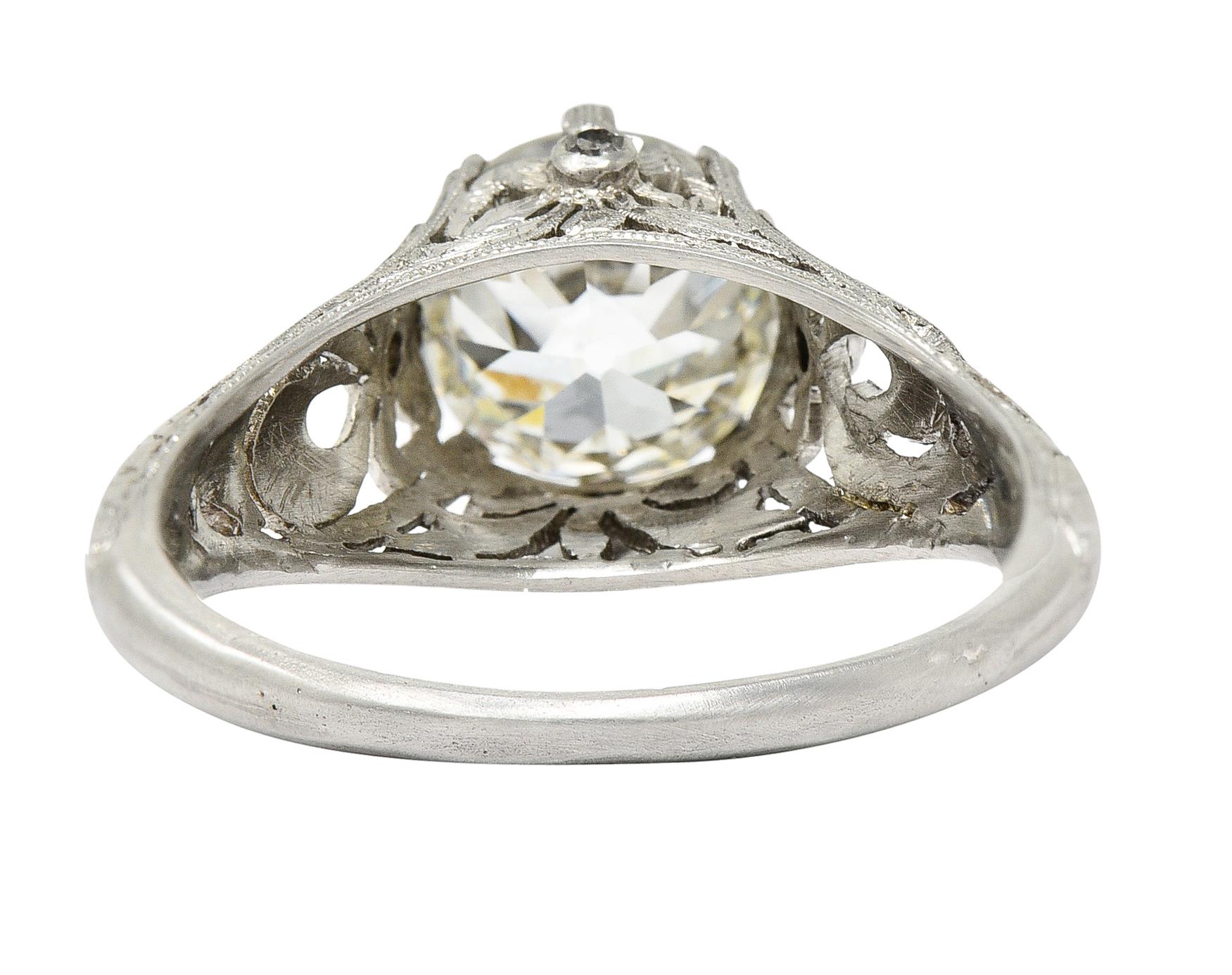 Old European Cut Belle Époque Antique 1.88 Carats Diamond Platinum Bow Engagement Ring GIA