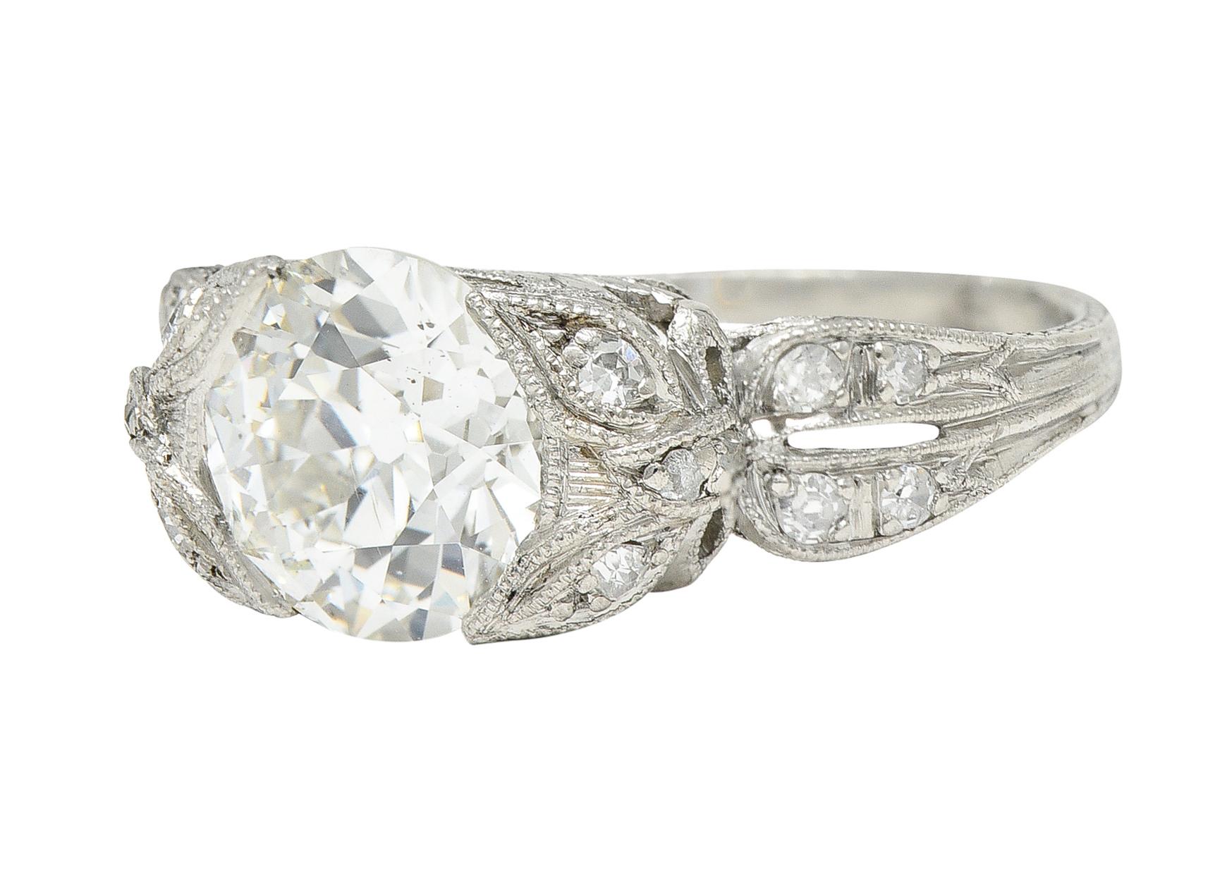 Belle Époque Belle Epoque Antique 2.28 Carats Old European Diamond Platinum Engagement Ring For Sale