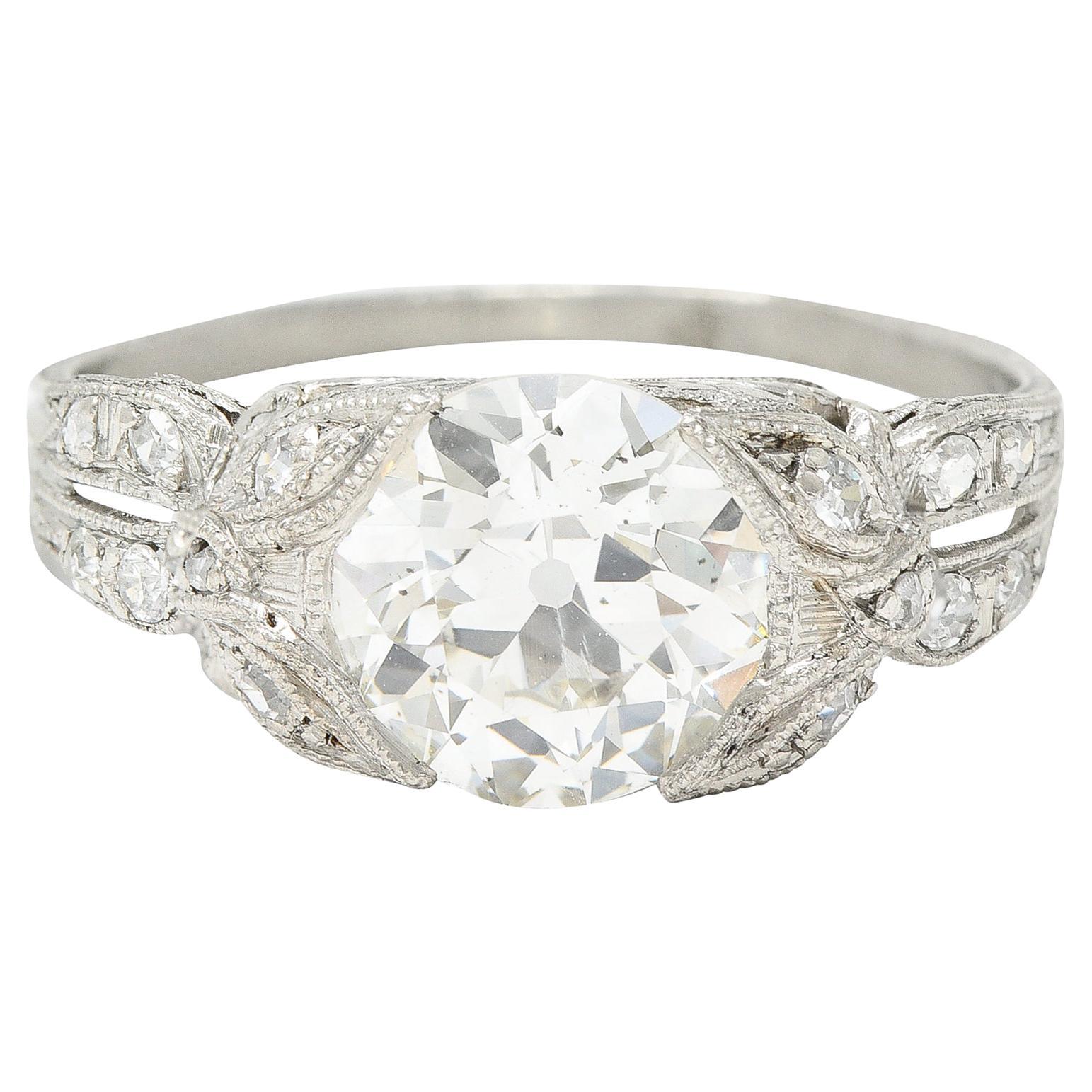 Belle Epoque Antique 2.28 Carats Old European Diamond Platinum Engagement Ring For Sale