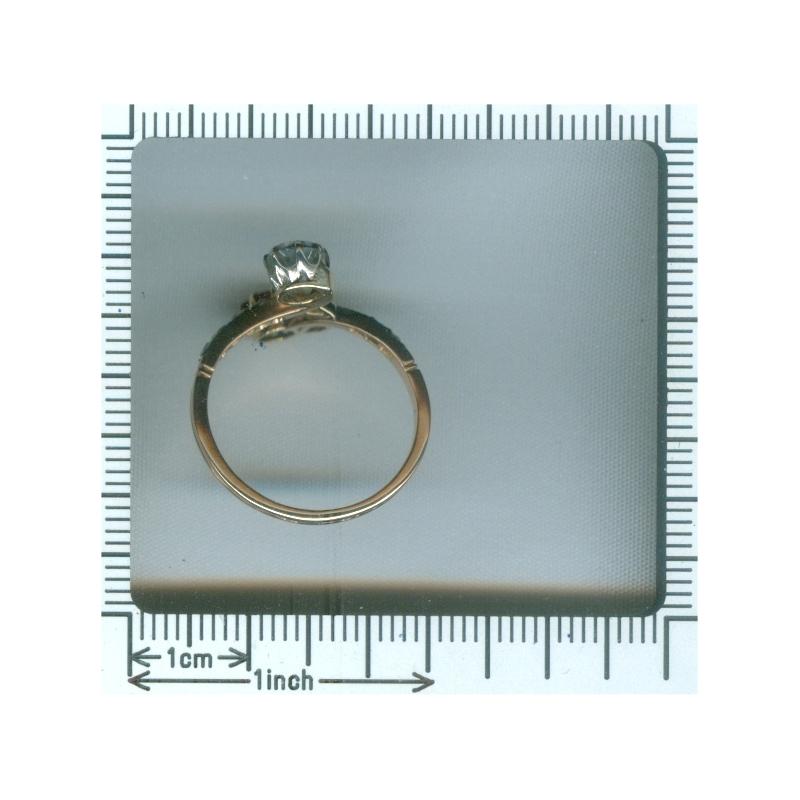 Belle Époque Antique Diamond and Natural Ruby Ring Romantic Motive Toi et Moi For Sale 4