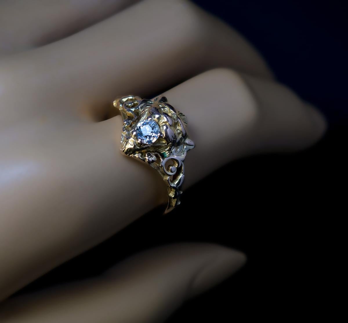 Belle Époque Antique Diamond Gold Lion Ring 1