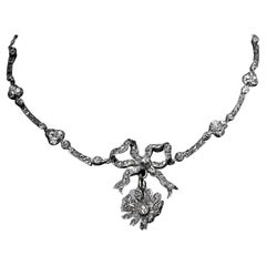 Belle Epoque Antique Diamond Gold Silver Necklace