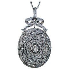 Belle Époque Antique Diamond Platinum Locket Necklace