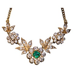 Belle Epoque Antique Emerald Diamond Gold Necklace