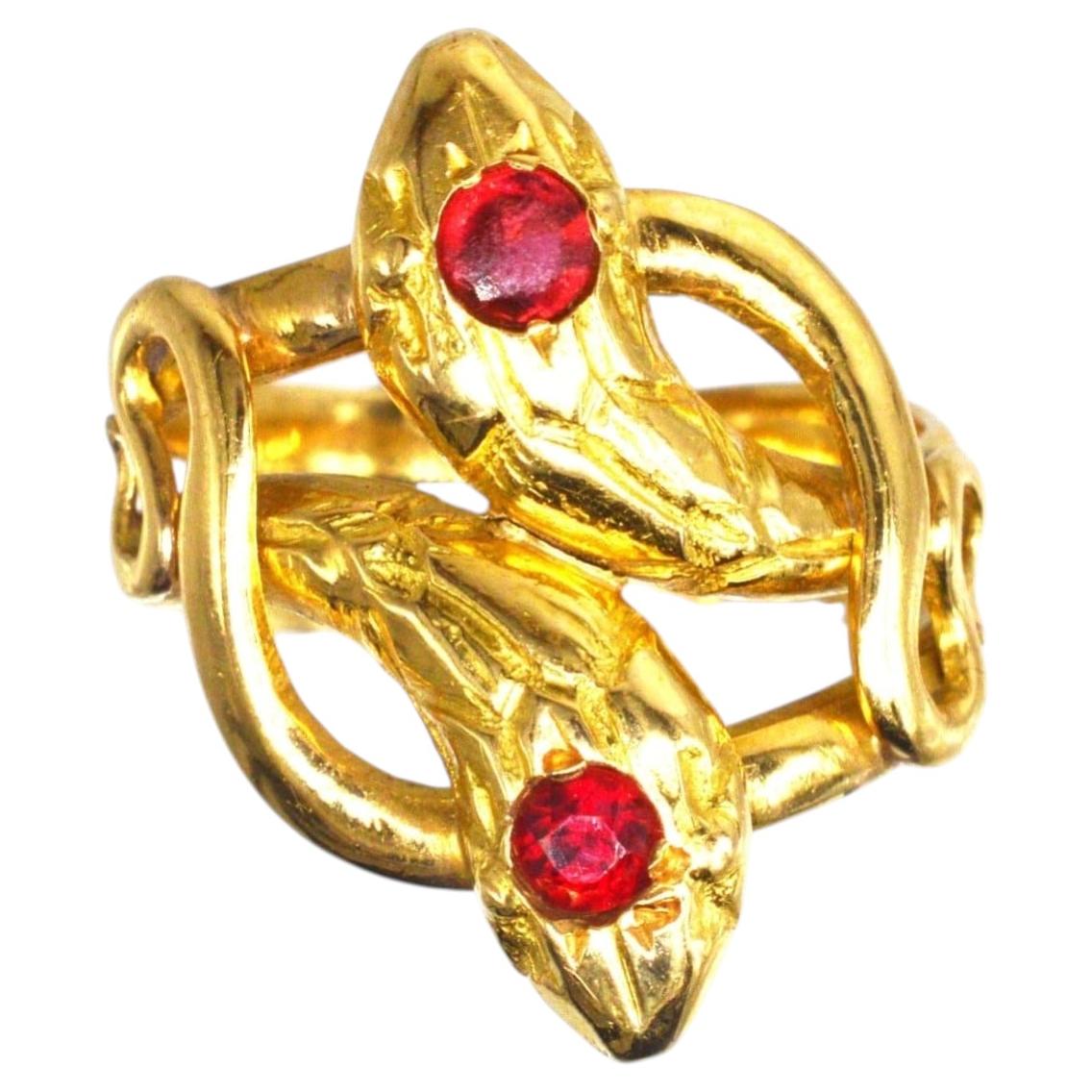 Belle Epoque Antique French 18ct Gold Double Snake Ring