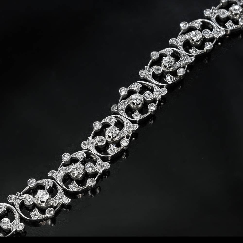 Belle Epoque Antikes französisches Diamant-Gliederarmband 1890er Jahre (Belle Époque) im Angebot