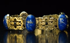 Belle Epoque Antique Lapis Lazuli Openwork Gold Bracelet