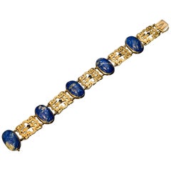 Belle Epoque Antique Lapis Lazuli Openwork Gold Bracelet