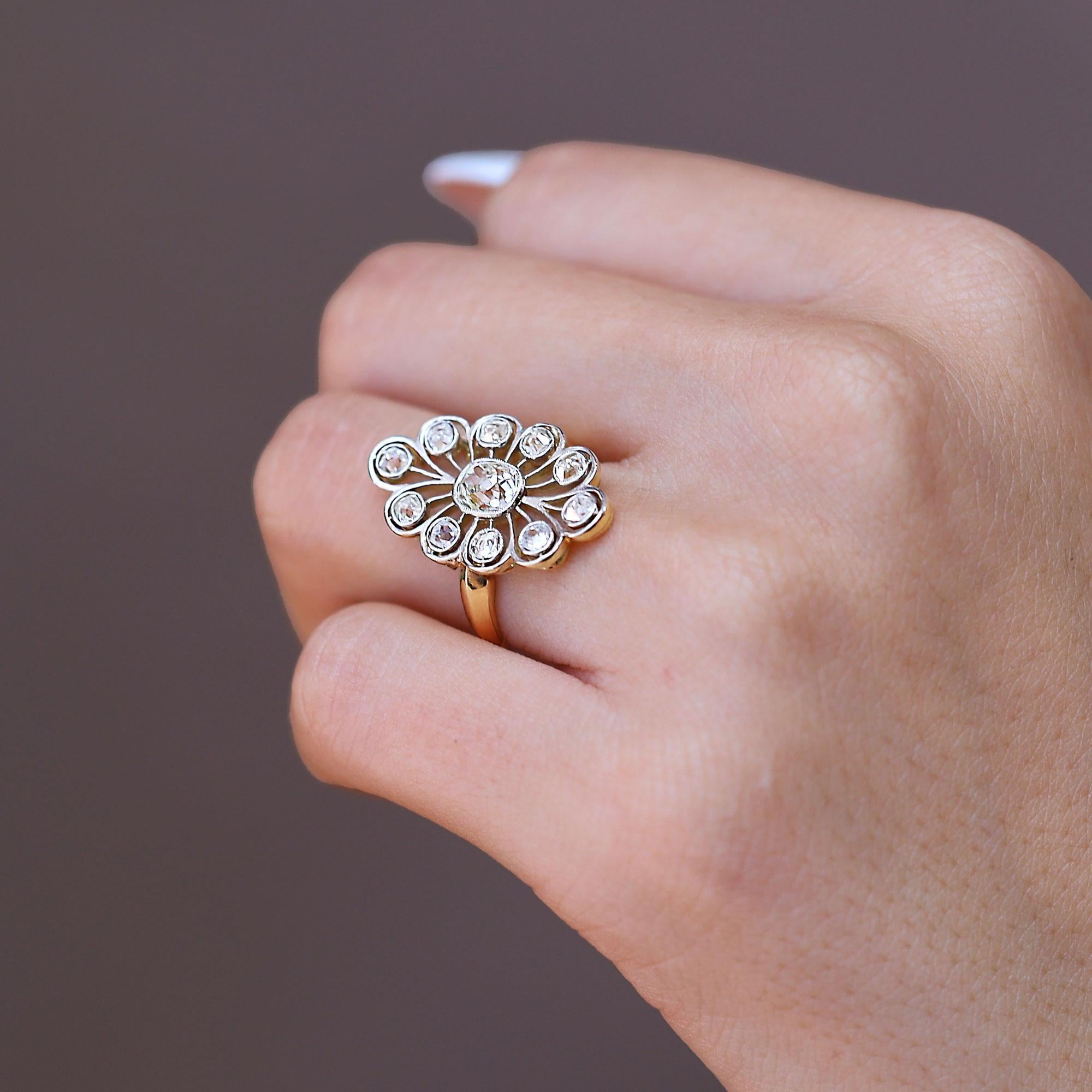 Old Mine Cut Belle Epoque Antique Old Mine Diamond Dinner Ring
