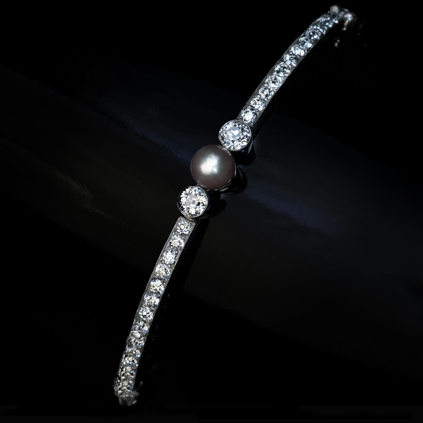 Old European Cut Belle Epoque Antique Pearl Diamond Bracelet