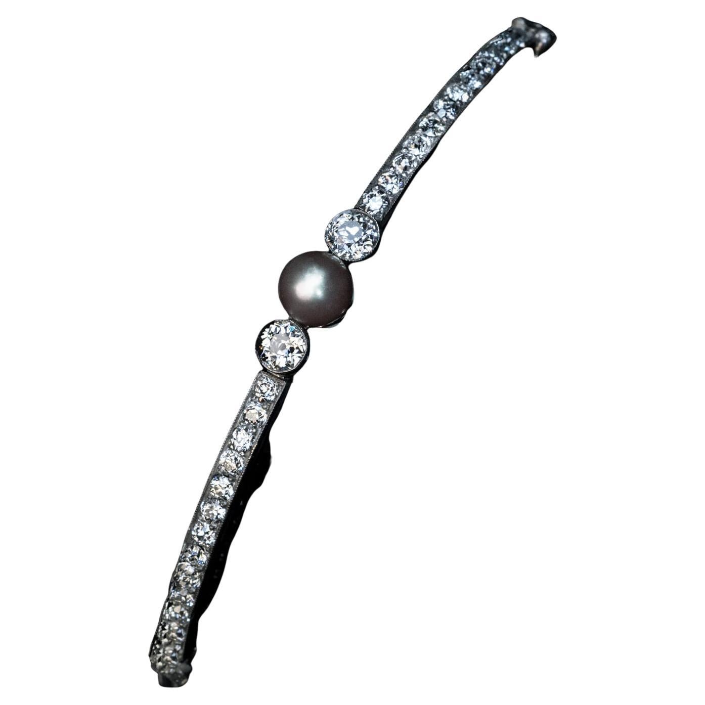 Belle Epoque Antique Pearl Diamond Bracelet