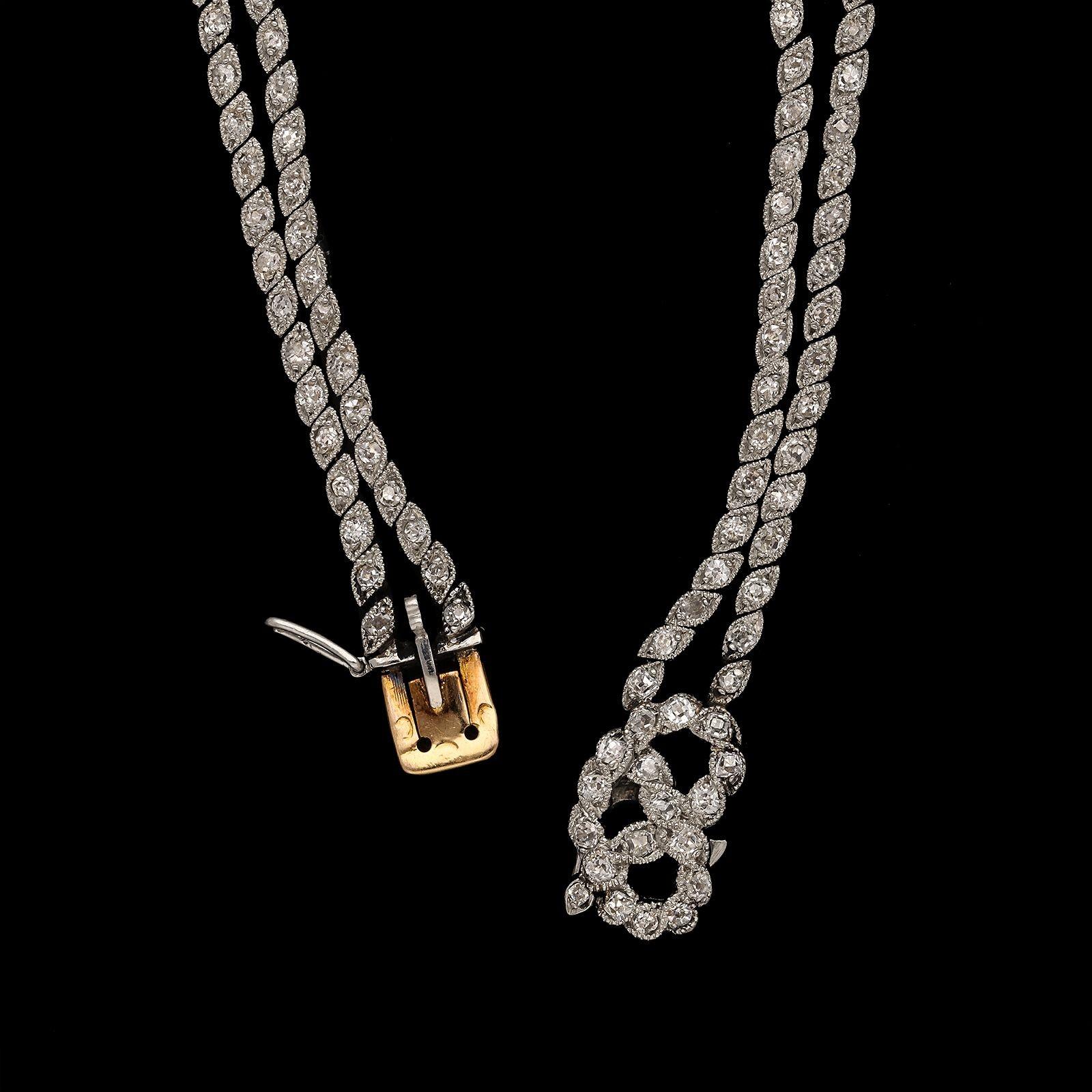 Antikes Platin- und Diamantliebhaber-Knotenarmband aus der Belle Epoque, ca. 1910 (Alteuropäischer Brillantschliff) im Angebot