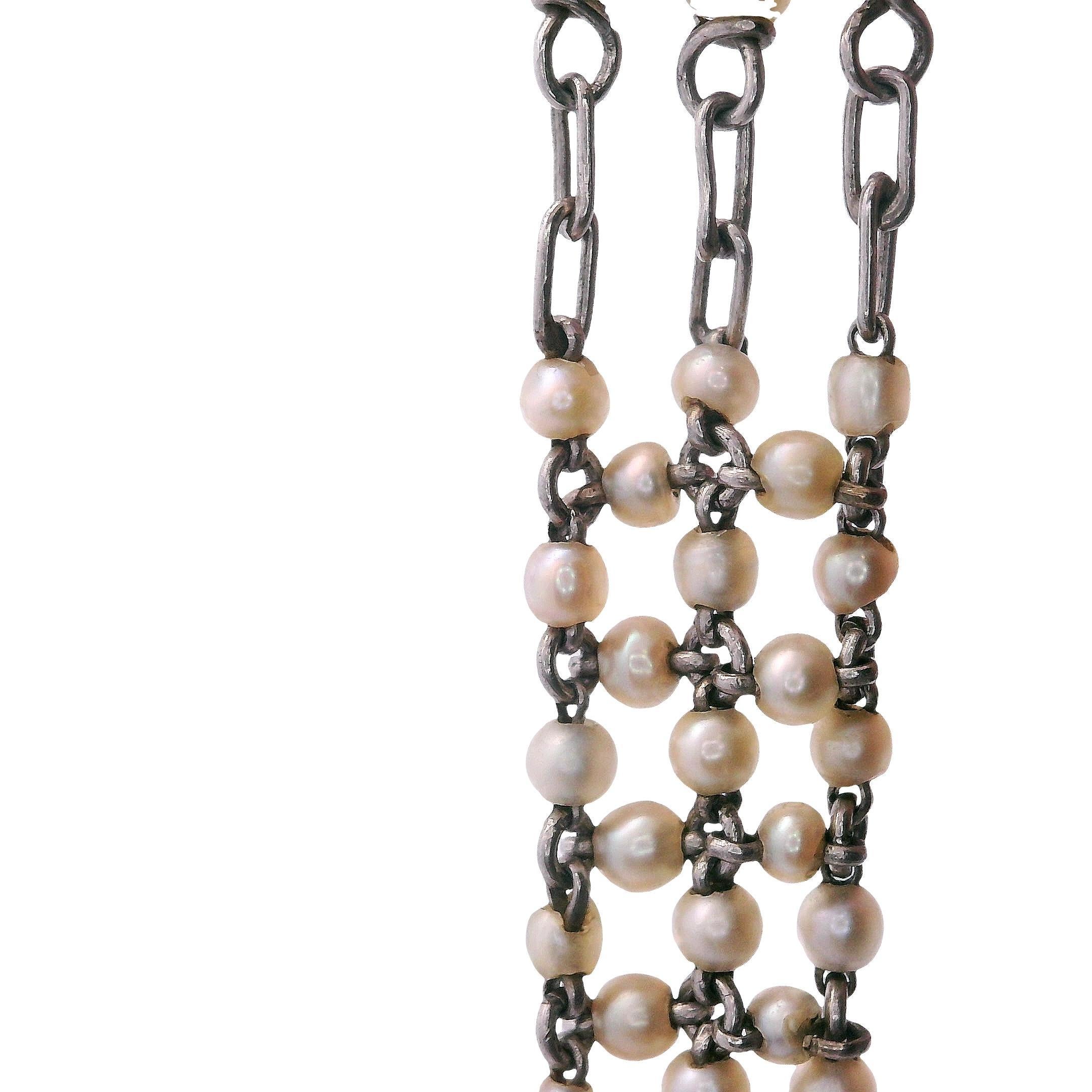 Pulsera Belle Epoque de Platino Antiguo con Perlas Naturales Corte redondo en venta