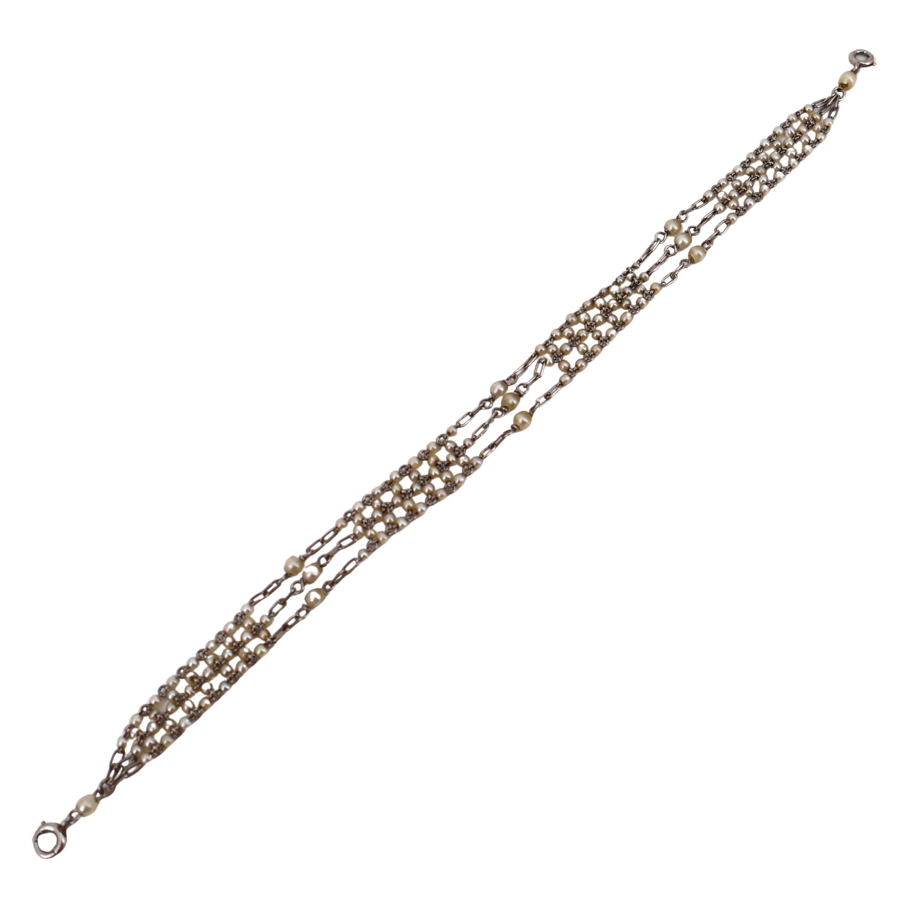Pulsera Belle Epoque de Platino Antiguo con Perlas Naturales en venta 1