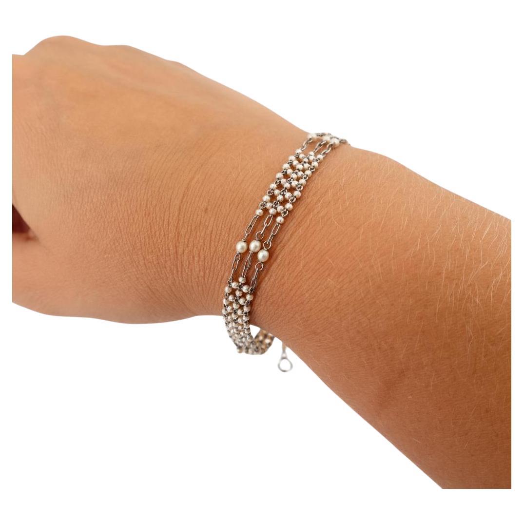 Belle Epoque Antique Platinum Bracelet with Natural Pearls